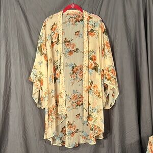 BOG Collective Pink and Blue Floral Kimono XS/Small oversized